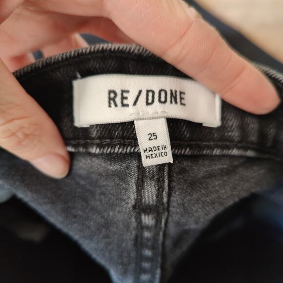Re/Done Originals 70s Straight Jeans Womens 25‎ Washed Noir Knee Rip Black - Picture 8 of 16